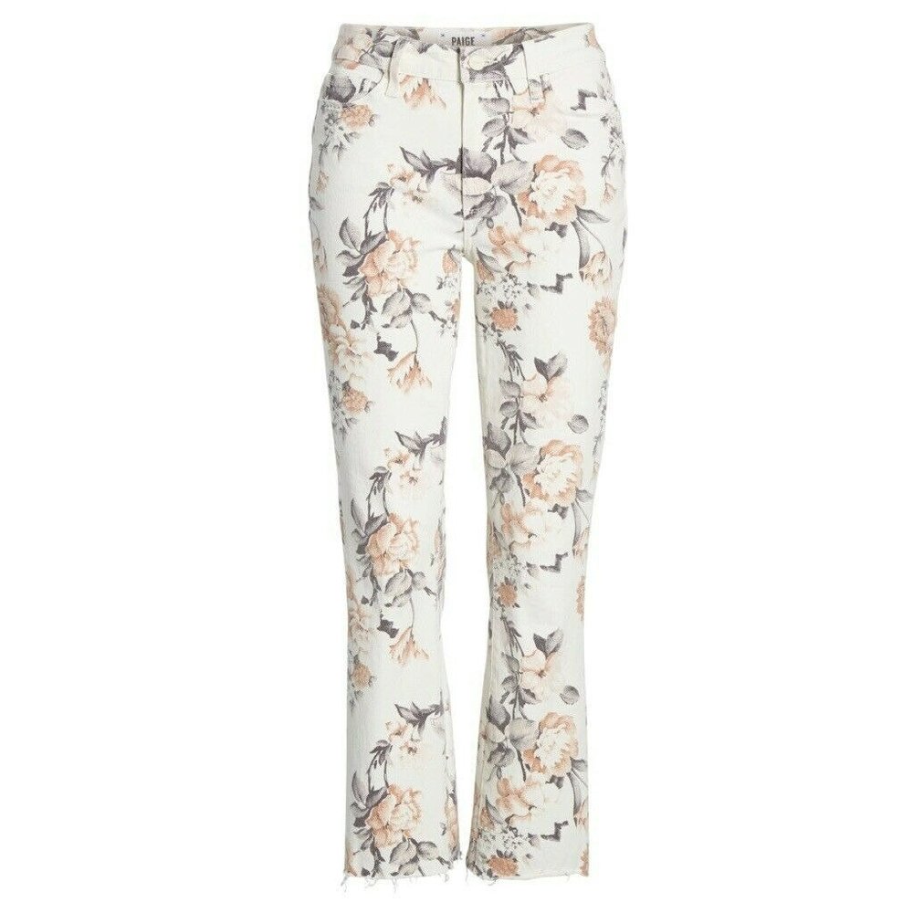 Paige Women's Collette Crop Flare Floral Raw Hem Jeans Size 25 New